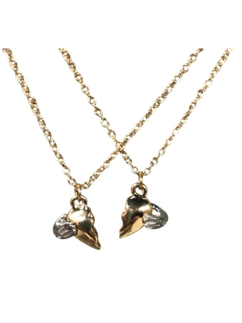 Heart Break Engraved Gold Tone Hearts Silver Tone Hands Friends 2 Necklaces 15in